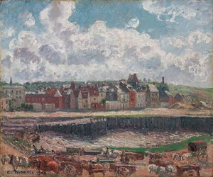 Hästar och vagnar framför fiskehamnen, Dieppe, vid lågvatten; Hästar och vagnar framför fiskebryggan, Dieppe, lågvatten, 1902