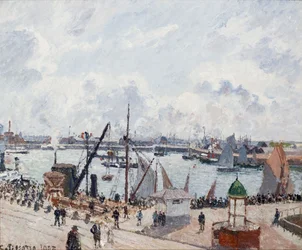 Den yttre hamnen i Le Havre. Morgon. Sol