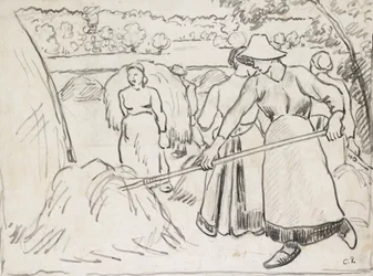 Kompositionsstudie av skördare i ett landskap, c1893