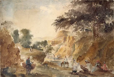 Landskap med figurer vid en flod, 1853-1854
