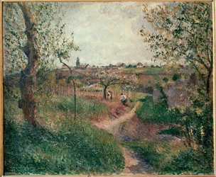 Le Chemin des Mathurins som går upp genom fälten, Pontoise (olja på duk)