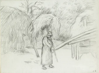Studie av en kvinnlig bonde som bär ett lass hö på gården vid Foucault, c1875