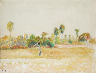 Studie av fruktträdgården i Eragny-sur-Epte, sedd från konstnärens hus, c1886-1890