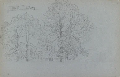 Studie av träd, med en liten studie av en pråm, 1859