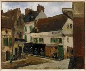 Une place a la Roche-Guyon - stadstorg i La Roche-Guyon ... (målning på duk)