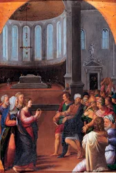 "Kristus bland läkarna" (Kristus bland läkarna) Målning av Camillo Filippi (1500-1574) Olja på trä 1550 Dim 47x33 cm Musei Capitolini, Rom