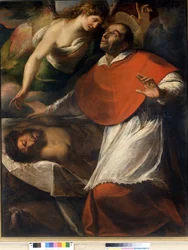 Saint Charles Borromeo San Carlo Borromeo observerar den döde Kristus. Målning av C. Procaccini. Breras bildgalleri. Milano