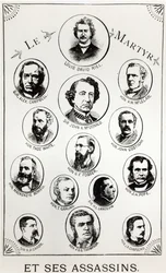 Louis Riel (1844-85) och hans mördare, illustration ur Le Gibet de Regina, utgiven 1886