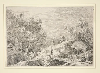 Bergslandskap med fem broar, från Vedute (utsikt)