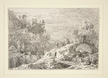 Bergslandskap med fem broar, från serien Vedute (Views)