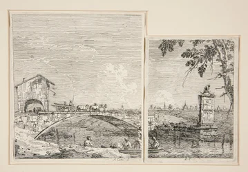 Vagnen som passerar över en bro [och] Det lilla monumentet (under ett träd), från serien Vedute (Views)