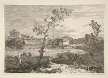 View of a Town on a River Bank, från serien Vedute (Views)