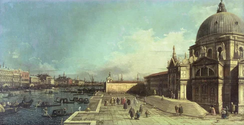 Ingången till Canal Grande, Venedig med kyrkan Santa Maria della Salute