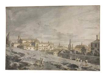 Utsikt över Padua från utanför stadsmuren med kyrkan San Francesco