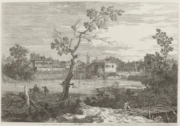 Utsikt över en stad på en flodstrand, ca. 17351746.