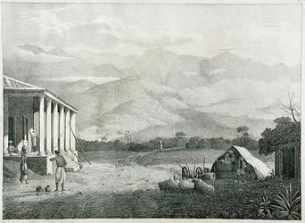 Seremoogy, eller Streemoogy, Pass, Neelgherry Mountains, skylt 1 från View of the Neilgherries, eller Blue Mountains of Coimbetoor, Southern India av kapten McCurdy, publicerad 1830