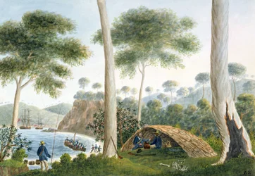 Native Hut (eller Wigwam) i Adventure Bay, Van Diemens land, 1792