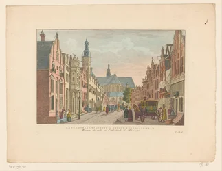 Utsikt över Langestraat, Stadshuset och Grote Kerk i Alkmaar Langestraat, Stadshuset och Groote Kerk i Alkmaar / Maison de ville et Cathédrale d