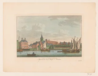 Utsikt över kyrkan i östra Zaandam Kyrka i östra Zaandam / Arrivement de la Barge à Sardam (titel på objekt)