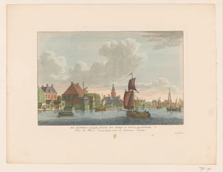 Vy över byn Westzaandam sett över vattnet Binnen-Zaan till kyrkan i West-Zaandam / Vue de West-Zaandam sur le Binnen-Zaan (titel på objekt)