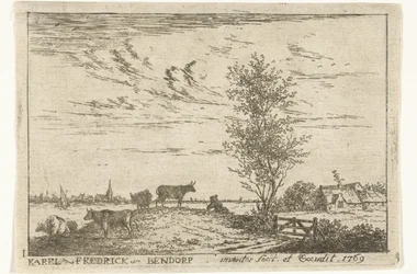Titeltryck med flodlandskap med kor Landskap (serietitel)