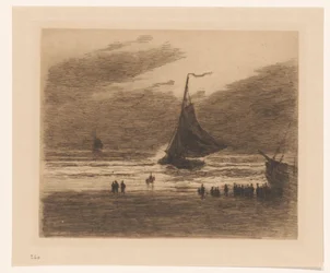 Inkommande fiskebåt på stranden