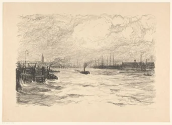 Bogserbåt i hamnen i Hamburg