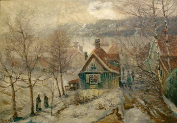 Kustlandskap med hus