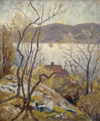 Kustlandskap med hus