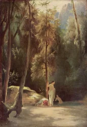 Badande i parken Terni (kvinnor som badar i skogen)
