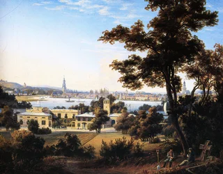 Stadens silhuett av Potsdam över Glienicke
