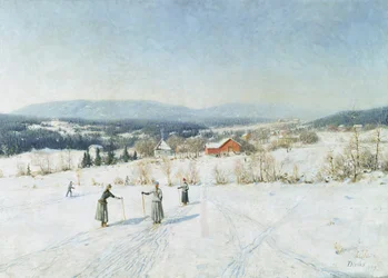 Landskap med skidåkare