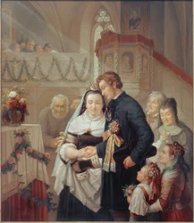 Bröllopsceremoni i kyrkan i Londorf
