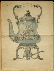 Formad vattenkokare och stativ i silver, House of Carl Faberge