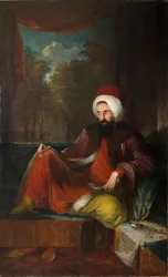 ""Porträtt av Yusuf Agah Efendi (1744-1824)"" Målning av Carl Frederik von Breda (1759-1818) 1700-tal Olja på duk Dim 240x148 cm Pera Museum, Istanbul
