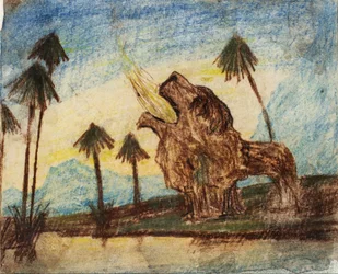 Utan titel (landskap med lejon)