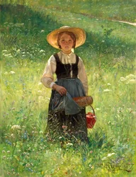 Flicka på en blommande äng