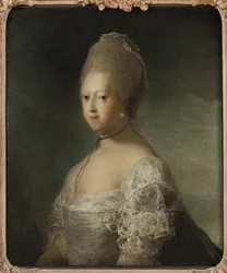 Caroline Mathilde av Hannover, prinsessan av Storbritannien och drottningkonsort av Danmark och Norge - Porträtt av Caroline Matilda av Storbritannien (1751-1775), drottning av Danmark, av Pilo, Carl Gustaf (1711-1793). Olja på duk. Mått: 76x63cm. Nationa