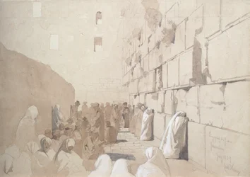 "Am Klageplatz der Juden", Klagemuren i Jerusalem, 1869 (blyerts och tvätt med vit färg på papper)