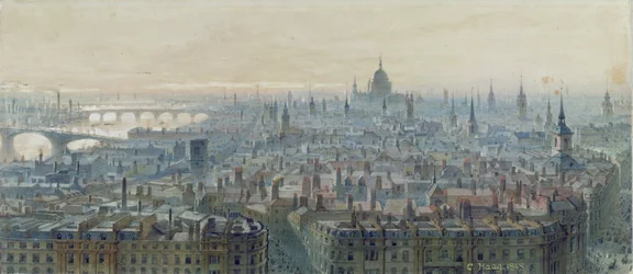 Panorama över London från toppen av monumentet, blickande västerut, 1848