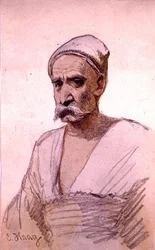 Studie av en egyptisk figur (penna och akvarell på papper)