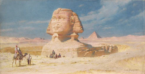 Sfinxen i Giza med Mykerinos pyramid, 1874