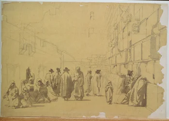 The Wailing Wall (penna och tvätt på kalkerpapper på kartong)