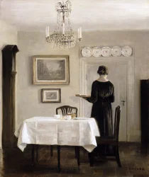 Interiör med Lady Carrying Tray, ca 1905