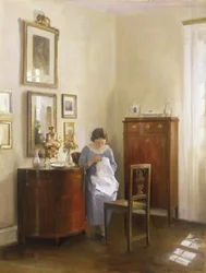 Interiör med Lady Sewing, c.1910