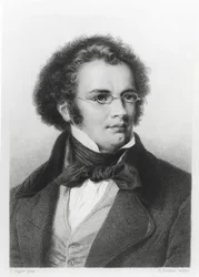 Porträtt av Franz Schubert (1797-1828) graverad av H. Roemer