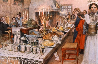 Julaftonsmiddag i Sverige, tidigt 1900-tal (illustration)