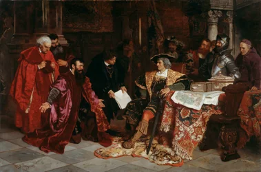 Kejsar Maximilian tar emot de venetianska ambassadörerna i Verona