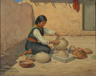Hopi-kvinna tillverkar keramik