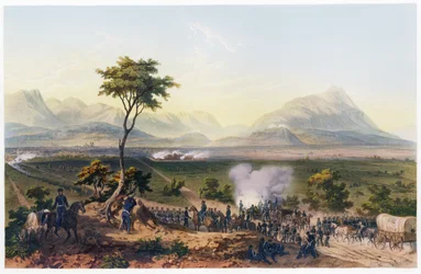 Capture of Monterey, från Kriget mellan USA och Mexiko, pub. 1851 (färglitografi)